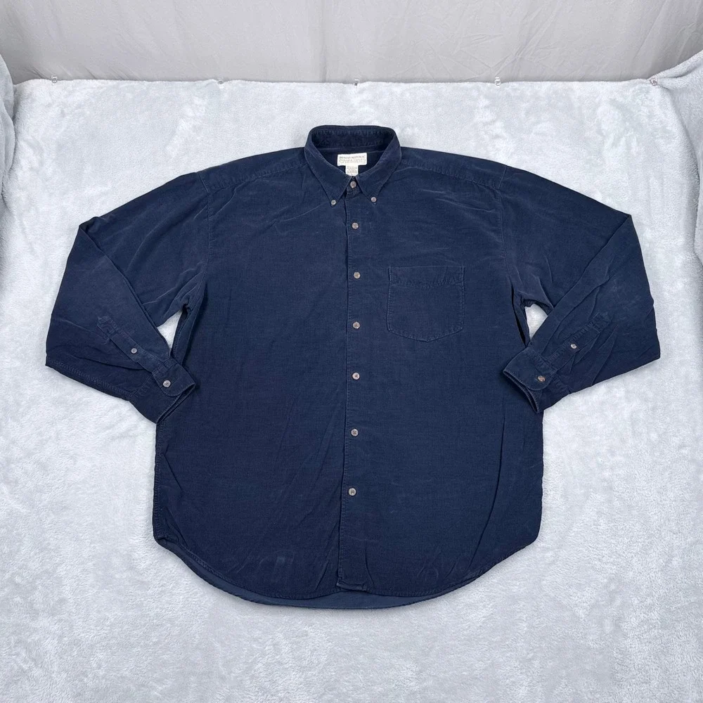 Banana Republic Safari Corduroy Button Shirt Mens Large Navy Blue Long Sleeve